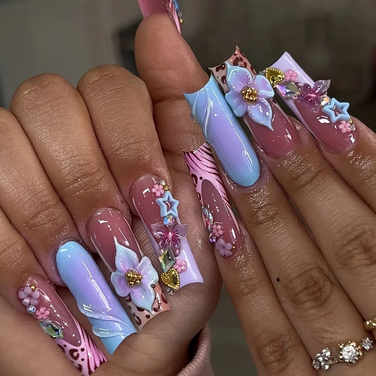 24 Uds. De uñas postizas cuadr - Pressed Flower Art reseña y precio